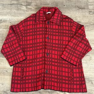 Joan Vass USA Black And Red Plaid Coat size 3 (16)